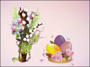 Wielkanoc, Kwiaty, Pisanki, Bazie