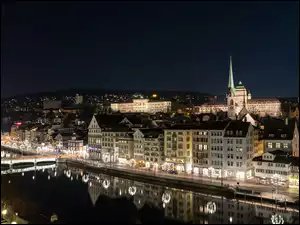 Zurich, Noc, Szwajcaria, Miasto