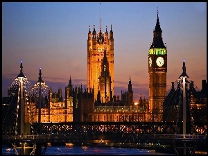 Panorama, Most, Pałac, Big Ben, Londynu, Westminster, Nocna