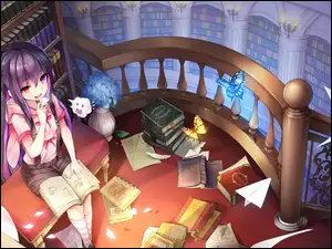 Anime, Dziewczyna, Biblioteka, Książki, Motyle