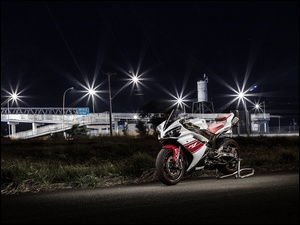 Motocykl, Światła, Yamaha, Noc