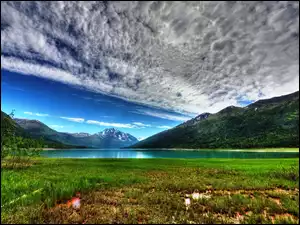 Góry, Alaska, Jezioro, Łąka