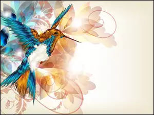 Koliber, Wektorowa, Kwiaty, Grafika 3D