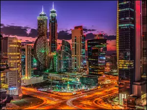 Panorama, Miasto, Drapacze Chmur, Dubaj, Zmierzch
