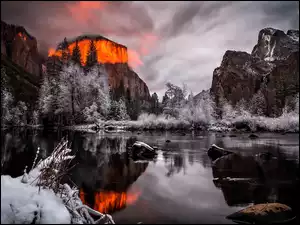 Rzeka, Yosemite, Zima, Kalifornia, Góry, Las