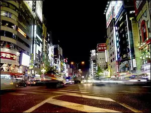 Tokio, Reklamy, Ulica, Nocą Budynki