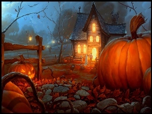 Dom, Halloween, Noc, Dynie