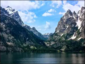 Góry, Park, Moose, Jenny Lake, USA, Wyoming, Jezioro