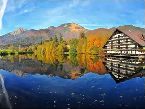 Jesień, Hotel, Góry, Jezioro, Lasy
