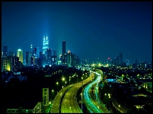 Kuala Lumpur, Drapacze Chmur, Nocna, Petronas Towers, Panorama