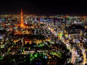 Tokio, Noc, Japonia, Miasto