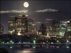 Budynki, Miasta, Vancouver, Księżyc, Kanada, Panorama