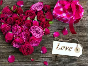 Walentynki, Prezent, Róże, Serce