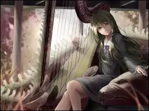 Dziewczyna, Anime, Smok, Harfa