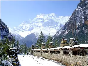 Góry, Nepal, Śnieg, Płot