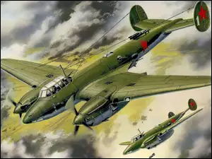 Samolot, Niebo, Bombowiec, Pe-2
