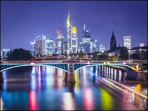 Most, Kolorowe, Frankfurt, Światła, Noc, Rzeka