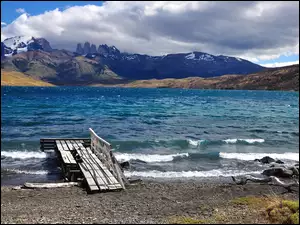 Góry, Pomost, Wybrzeże, Jezioro, Chile, Zniszczony
