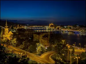 Budapeszt, Domy, Nocą, Miasto, Węgry, Rzeka, Most
