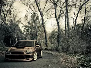 Samochód, Drzewa, Subaru Impreza, Droga