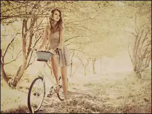 Kobieta, Rower, Park, Dróżka