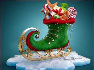 Samojezdny but świąteczny z słodyczami