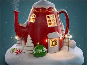 Dekoracja świąteczna z lampionem w kształcie imbryka i ozdobami
