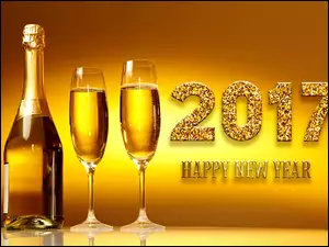 Butelka szampana z kieliszkami na powitanie Nowego 2017 Roku