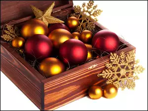 Dekoracja bożonarodzeniowa z bombkami i gwiazdkami w pudełku