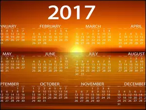 Kalendarz na rok 2017 w zachodzącym słońcu