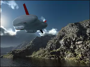 Sterowiec nad górami w grafice 3D