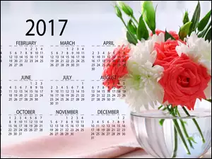 Bukiet kwiatów w wazoniku na tle kalendarza