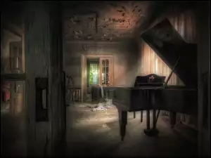 Zniszczone wnętrze z fortepianem