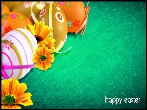 Wielkanocna grafika 2D z pisankami i kwiatami