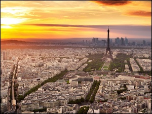 Paryż, Zachód słońca, Miasto, Wieża Eiffla