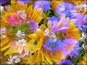 Kolorowe kwiaty w grafice paintography