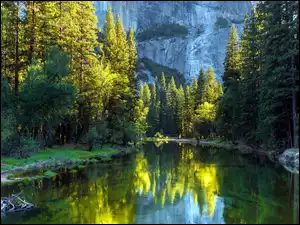USA, Las, Park Narodowy Yosemite, Rzeka, Kalifornia, Góry