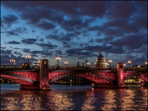 Kopuła, Londyn, Rzeka, Most, Światła