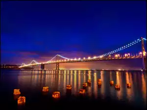 Lampiony, San Francisco, Most, Oświetlony, Rzeka