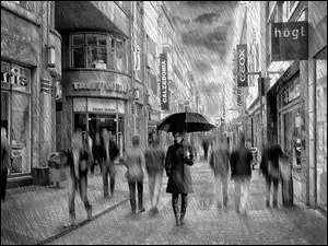 Ludzie, Ulica, Deszcz, Sklepy