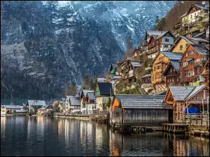 Miasteczko, Austria, Góry, Jezioro, Hallstatt