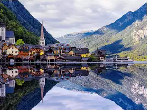 Odbicie, Hallstatt, Jezioro, Austria, Góry Alpy