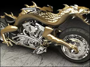 Amerykański Chopper i motocykl z chińskim smokiem w grafice 3D