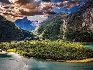 Góry, Wodospad, Dolina, Norwegia
