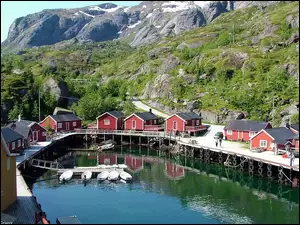Domy, Flakstad, Nusfjord, Lofoty, Łódki, Miejscowość, Góry