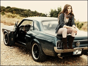 Kobieta, Mustang, Samochód, Ford