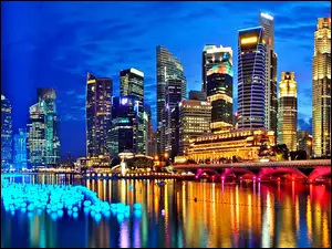 Most, Miasto, Drapacze, Nocą, Chmur, Singapur