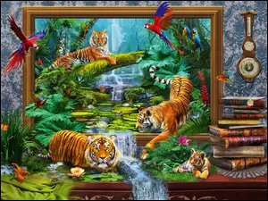 Zabawa tygrysiej rodziny w dżungli