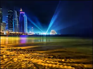 Qatar, Światła, Zatoka, Drapacze Chmur