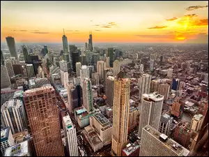 Słońca, Chicago, Miasta, Panorama, Zachód